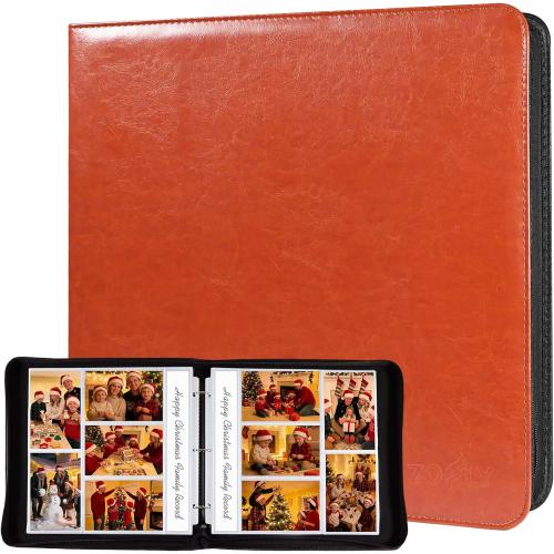 4x6 Photo Album for 3-Ring Binder – Zippered Leather Picture Albums Kit with 20 Page Protectors, Holds 200 Mixed Layout Photos, Large Capacity Family Wedding Anniversary Baby Album Book, Brown