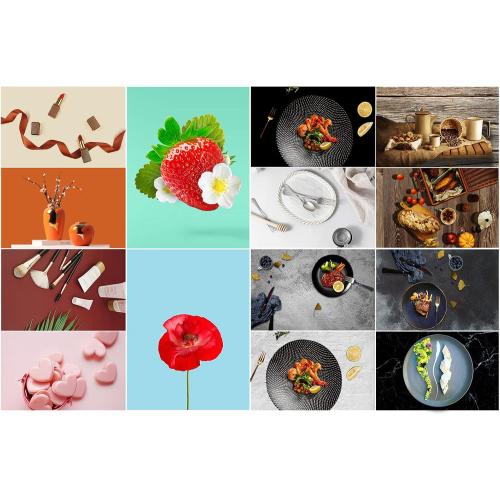 7Pcs 14Patterns Photography Background Paper with Stand, 34x23in Double-Sided Photo Tabletop Backdrops Props for Food Jewelry Cosmetics Makeup (Black White Blue) (PBP03247PCS)