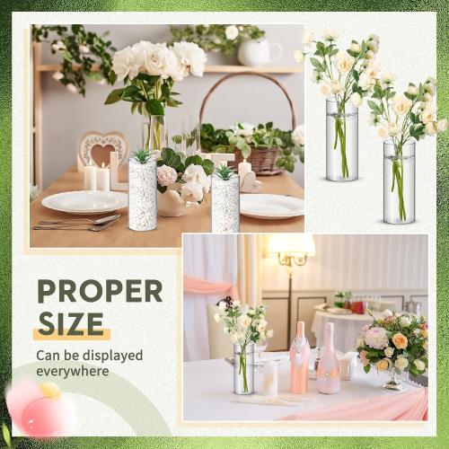 Nuogo 12 Pcs Plastic Clear Cylinder Vase for Home 8 Inch Acrylic Flower Clear Vase Centerpiece for Centerpieces Wedding Party Decorations