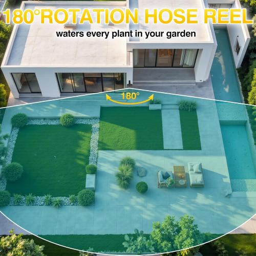 1/2 x 100 ft Retractable Garden Hose Reel, Any Length Lock & 180°Swivel | All-weather Garden Hose Reel Wall Mount for Outside, Retractable Hose with 10-Pattern Nozzle for Cleaning, Watering