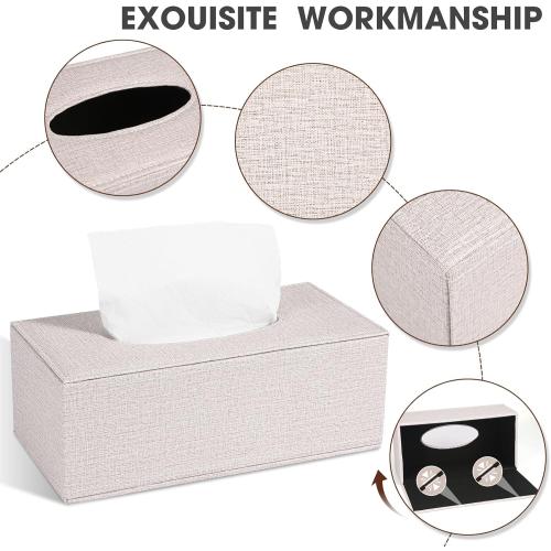 4 Pack Tissue Box Cover Rectangle, Linen Tissue Box with Magnetic Bottom, Napkin Facial Tissues Holder Dispenser, Decorative Tissue Holder for Bathroom Toilet Bedroom Living Room Office, Beige