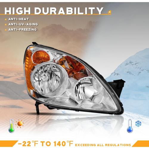 for 2005-2006 Honda CR-V 4-Door Sport Utility Headlights for 2005 2006 Honda CRV Pair Headlamp Chrome Housing Amber Reflector Left Right Side