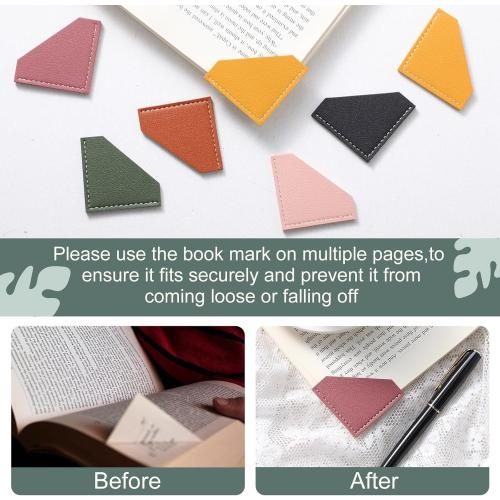 36 Pcs Leather Corner Bookmarks Diamond Shape Handmade Reading Gifts for Women Book Lovers Teachers Students School Office Home Supplies, 6 Colors