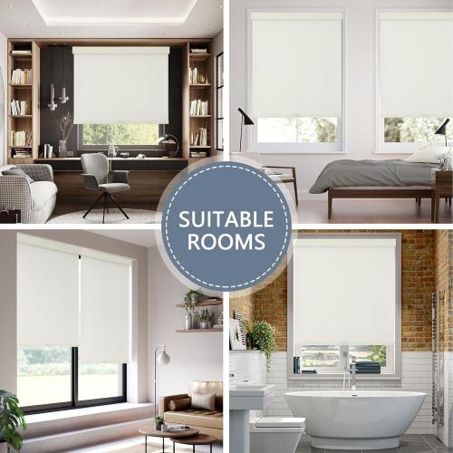 AOSKY Blackout Roller Shades Cordless Blinds for Windows, Free-Stop Shades with Valance, Thermal Insulated Fabric, UV Protection, Natural Woven Blinds for Home and Office (35.5 W x 72 H, Ivory)