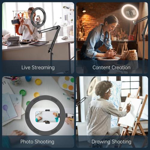 12 Ring Light with Stand Tripod for iPhone, Overhead Phone Camera Mount, Adjustable 72 Height Tripod Holder Floor, Phone Stand for Video Recording Filming Streaming Cooking TikTok YouTube, CRI >95