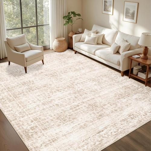 Area Rugs Living Room Rug: Washable Vintage Boho Rug No Slip Stain Resistant Soft Carpet Indoor Floor Floral Large Carpets for Bedroom Dining Room Farmhouse Nursery Hallway Home Office Beige