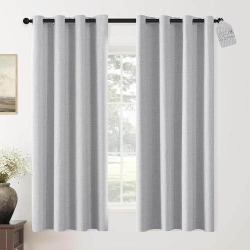 ChrisDowa 100% Blackout Curtains for Bedroom Linen Drapes 72 Inch Curtain