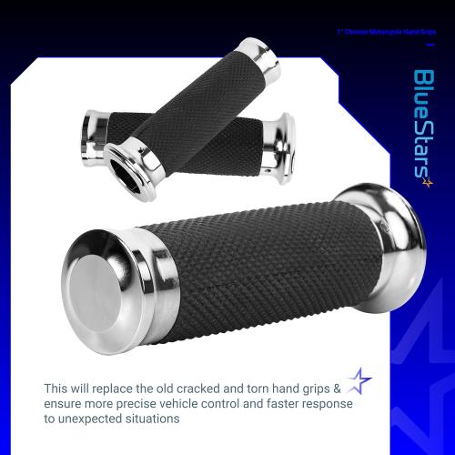 Chrome Motorcycle Hand Grips – Compatible with Harley Sportster Softail – Nonslip Comfortable Durable Rubber