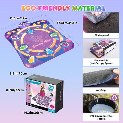 Dance Mat Toys for 3-12 Year Old Girls & Boys, Dance Mats with Light Up 8-Buttons & Wireless Bluetooth, Music Dance Toy with 5 Modes Game, Birthday Xmas Gifts for 3 4 5 6 7 8 9 10  Year Old Girls Boys