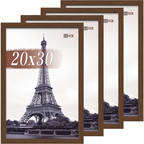 VCK 20x30 Poster Frame Set of 4 - Brown, Gallery-Quality Wood Picture Frames, 1.1-Inch Wide Border, Polished Plexiglass, Vertical or Horizontal Wall Display for Photo/Art/Prints, Brown