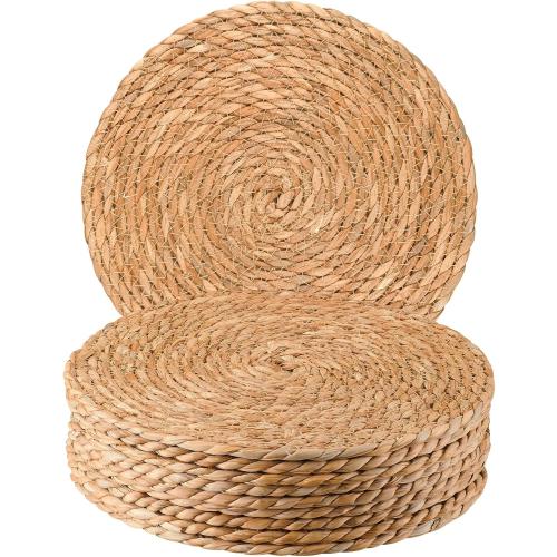 12 inch Set of 10 Round Woven Placemats 12 inch Set of 10 - Boho Rattan Placemats Natural Water Hyacinth Placemat, Farmhouse Weave Place Mats, Rustic Braided Wicker Table Mats for Dining Table,Home,Wedding