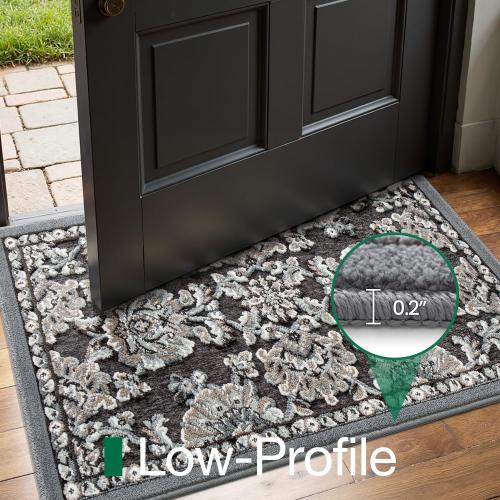 LUMI Indoor Door Mat 36x59, Vintage Non-Slip Washable Thin Entry Mat,Floral | Rubber Backing, Soft Surface, Elegant Pattern, Easy Care, Durable, High Traffic Area (Kids, Dog, Muddy Boots)
