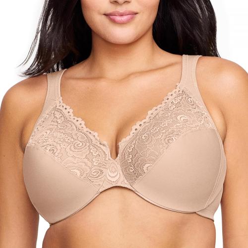 Glamorise Women's Plus Size Low Cut Wonderwire Lace Bra Underwire #1240