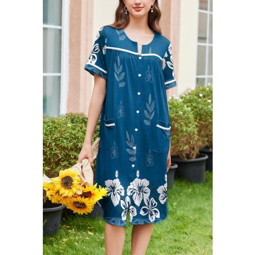 XL Ekouaer Nightgowns for Women House Dress with Pockets Button Down Sleepshirt Short Sleeve Nightshirt Housecoat