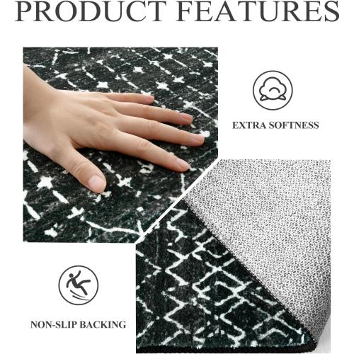 Lahome Moroccan Black Rug for Bedroom Washable Area Rugs 4x6 Non-Slip Ultra-Thin Living Room Carpet Stain Resistant Throw Entryway Indoor Mat, Geometric Print Modren Carpet Rug for Office Kitchen Hana