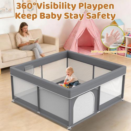 Baby Playpen 50x50 for Toddlers - All-Wrapped Safety Play Yard for Babies with 2 Pull Rings - Large Play Pen for Indoor & Outdoor Activity, Sturdy Toddler Fence with Soft Breathable Mesh