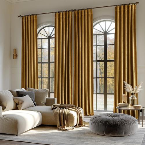 MIULEE Velvet Curtains 96 inches - Luxury Room Darkening Curtains for Bedroom Living Room Thermal Insulated Super Soft Window Drapes Rod Pocket & Back Tab, Gold, W52 x L96 inches, 2 Panels