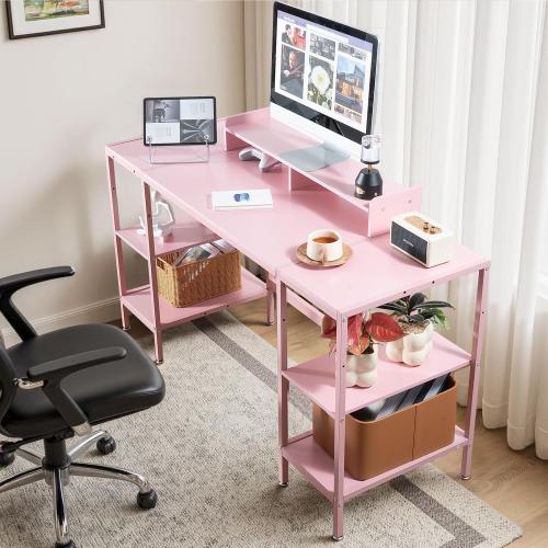 MINOSYS Computer Desk 55-inch with Storage Shelf - Gaming Desk for Bedrooms, Small Spaces, and Home Offices Modern Writing Desk for PCs. (Colors vary)