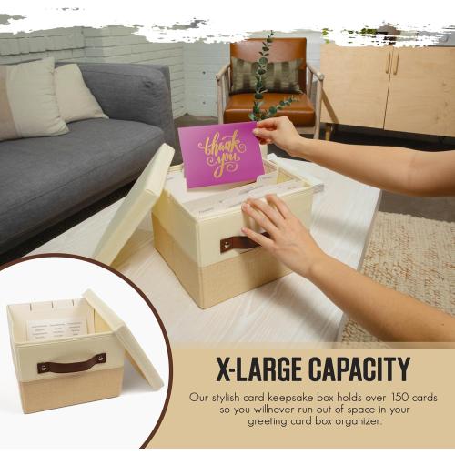 Greeting Card Organizer Box with 15 Dividers | Holds 150  and Collapses When not in Use | Stylish Greeting Card Storage Box Organizer