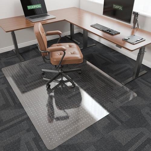 Office Chair Mat for Carpet, tixpol 46 x 60 Chair Mat for Carpeted Floors, Non-Slip Carpet Protector Floor Mat with Grips, Heavy-Duty Rolling Under Desk Mat for Home Office and Gaming (Clear)