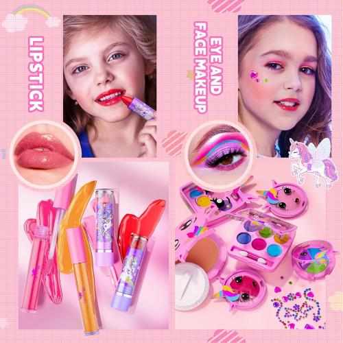 Kids Makeup Kit for Girls - Girls Makeup Kit Toys, Real Washable Cosmetic Set with Storage Case, Kids Play Makeup Set for Christmas Birthday Gift 3 4 5 6 8 10 11 12  Years Old, Pink