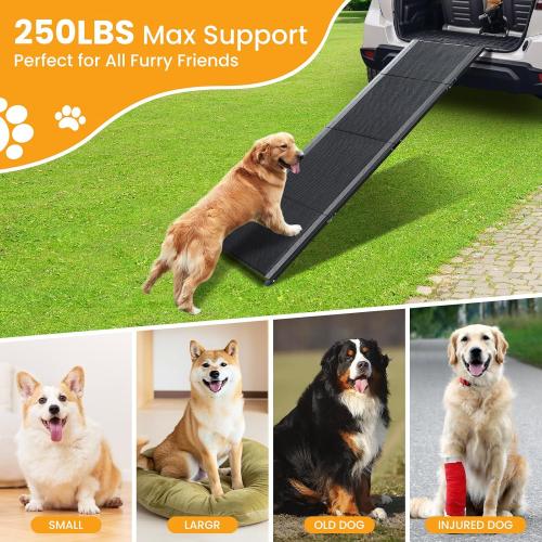 Size 71x17 Color Black Dog Ramp for Car, 71''x 17'' Pet Ramp for Large Dogs with Anti-Slip Surface, Extra Long Dog Ramps Up to 250LBS for Truck SUV Van Stairs, Folding Car Ramp for Dogs to Get on Bed Couch