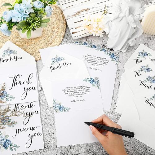 Fumete 50 Set Funeral Thank You Cards, Flower