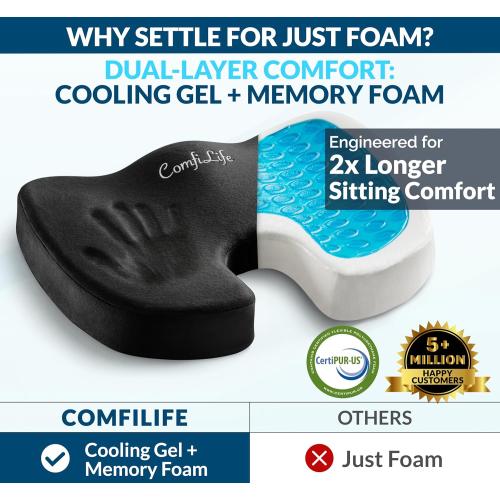ComfiLife Premium Gel & Memory Foam Seat Cushion – Doctor Recommended Office Chair Cushion, Car Seat Cushion – Chair Cushions for Back & Sciatica Pain Relief – Seat Cushions for Office & Desk (Black)