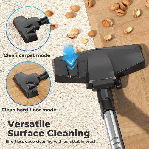 1600W Canister Vacuum Cleaner, Bagless Vacuum Cleaner with 45kPa Strong Suction, 4L Large Dust Cup, Variable Speed Control, 5 Tools, Lightweight Canister Vacuum for Home, Pet, Carpet, Hard Floor, Red