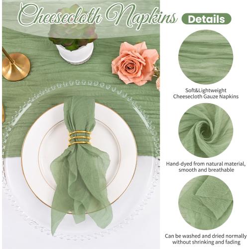100 Pack Sage Green Napkins Cheesecloth Napkins 20x20 Inch Rustic Boho Gauze Napkin Cloth Bulk Washable Dinner Table Napkin for Wedding Party Bridal Baby Shower Table Decor(Sage Green)