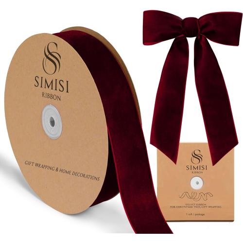 Burgundy Velvet Ribbon 1.5'' 25 Yards for Christmas Tree, Gift Wrapping, Flower Bouquet, Wreath Decorations, Bow Making
