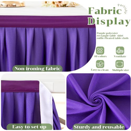 Partisky Purple Polyester Table Skirt for Rectangle Tables 9ft, Wrinkle Resistant Pleated Ruffle Table Cloth for Banquet Wedding Trade Baby Shower Display Gift Dining Table