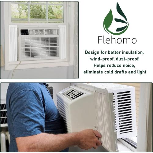 Flehomo Window Air Conditioner Side Panels with Frame, Adjustable Insulation AC Side Panel for 5,000 BTU Window AC Unit, Frame Included