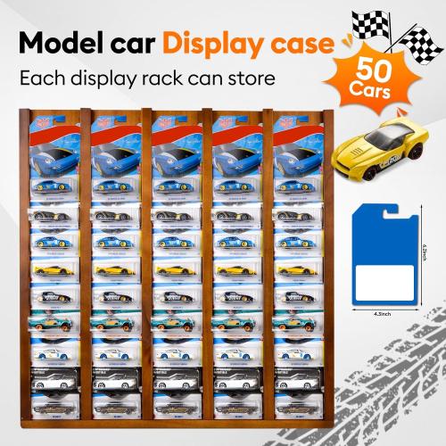 Storage Case Compatible with Hot Packaged Wheels Cars, Solid Wood Wall Mount Display Case for Diecast Cars, Toy Cars Organizer Holds Up to 50 (Upgrade One-Pack)