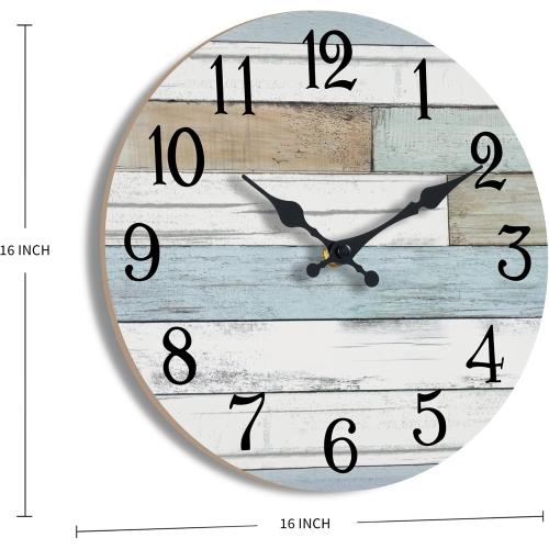 KECYET 16 Inch Large Wall Clock Battery Operated Silent Non Ticking Coastal | Round analog clock; large easy-read dial for bathroom, kitchen, bedroom & living room; 1 AA battery (not included)