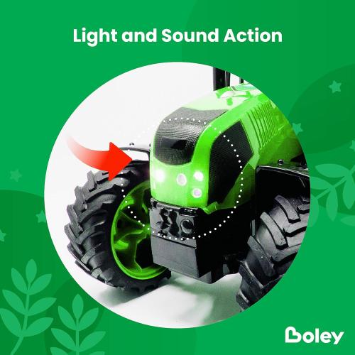 Boley Jumbo Green Tractor - Light & Sound Farm Toy for Boys & Girls Ages 3 , Realistic Farm Playset with Soft Tires, Large Wheels