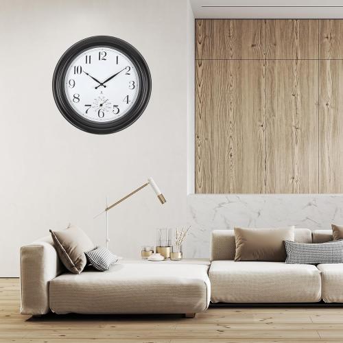 Atomic Outdoor Wall Clock  Sealed Outdoor Waterproof Clock with Temperature, Auto-Set Time, Easy to Read - Large Patio, Pool Clock for Outside, Backyard, Garden