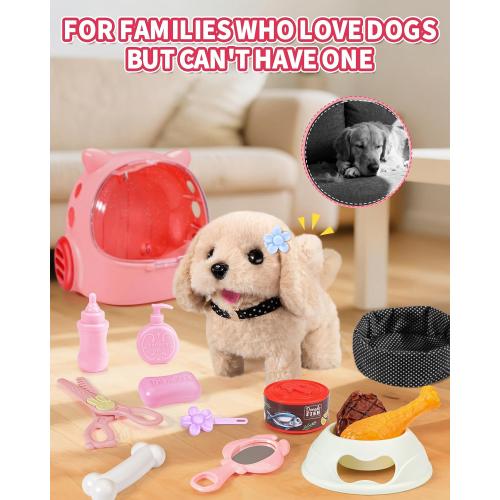 Eohemeral 23 Pcs Puppy Walking Dog Toy for Kids 3 4 5 6 7 8 | Electronic Interactive Puppy with Carrier & Leash, Realistic Barking Wagging Tail Plush Dog, Birthday Gifts for Girls