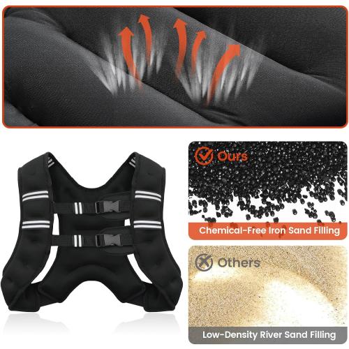 Black Weighted Vest, Weight Vest for Men Women, Body Weight Vests Adjustable with Reflective Stripe for Strength Training, Running, Training Workout, Jogging, Walking