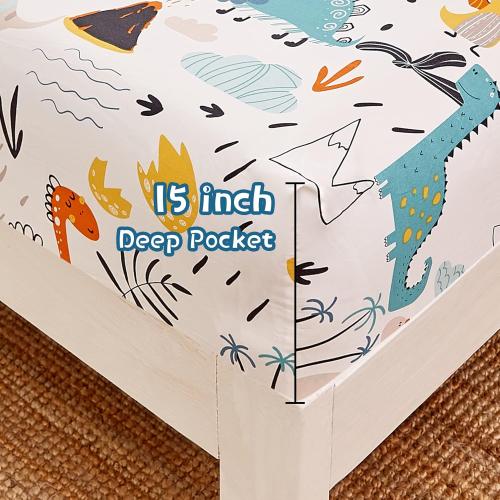 JSD Kids Dinosaur Sheet Set Twin Size, 3 Piece Soft Printed Microfiber Bed Sheets for Boys Girls Deep Pocket