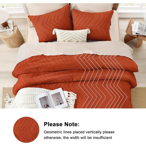 Burnt Orange Cal King Comforter Lightweight Terracotta Rust Boho Fall Tufted Bedding