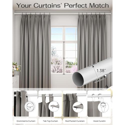 Tension Curtain Rod By EZFurni,123-160 Inches, Heavy Duty Tension Rod,Adjustable Curtain Rods No Drilling & Easy Assemble Extra Long Tension Rod, White