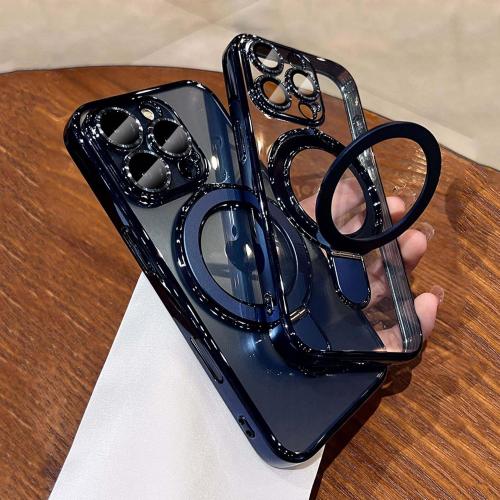 LXK Magnetic Invisible Stand for iPhone 16 Pro Max Case 6.9 Compatible with MagSafe, Military-Grade Protection, with Camera Protector, Clear Scratch-Resistant Back Cover for 16 ProMax,Blue Titanium