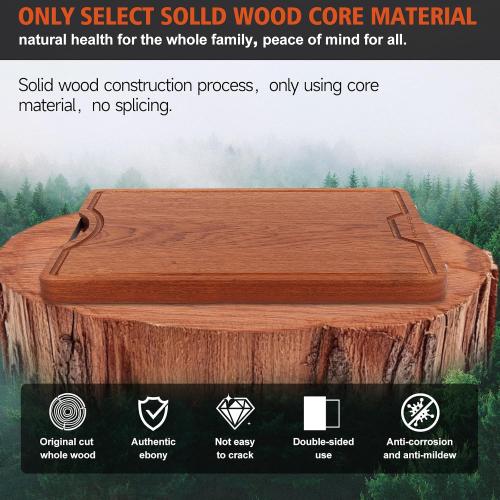 kitchen solid wood cutting board, ebony cutting board, with juice groove, handle, base, double-sided use, suitable for meat, vegetables, cheese, home cooking supplies