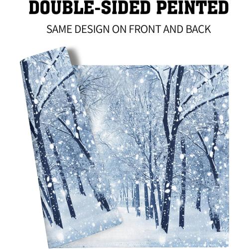 Winter Placemats Set of 4 18x12 Inch Snow Snowflake Forest White Holiday Linen Place Mat Heat-Resistant Washable Wipeable Winter Sence Table Mat for Party Kitchen Dining Home Decor
