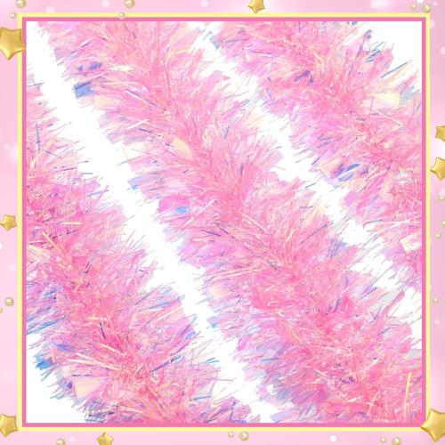 WILLBOND Christmas Tinsel Garland Xmas Metallic Tinsel Twist Garland Glitter Christmas Tree Hanging Wreath Decor for Staircase Railing Banister Indoor Outdoor Ornament (Pink, 26.2 ft)