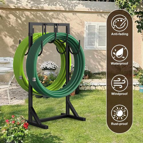 Garden hose holder for outside，Freestanding Hose Stand with 8 Hooks，Water Hose Holder With 4 Reinforcing Spikes，hose holders for outside
