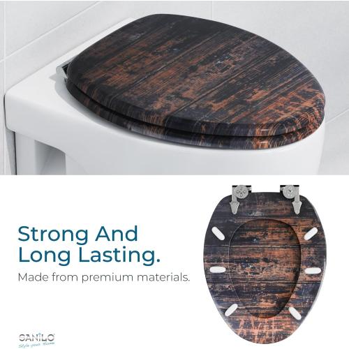 SANILO Wooden Toilet Seat with Soft Close [ELONGATED] - Decorative, Quiet & Slow Close Molded Wood Seat - With Strong Bumpers & Hinges - Adjustable Fit - Vintage