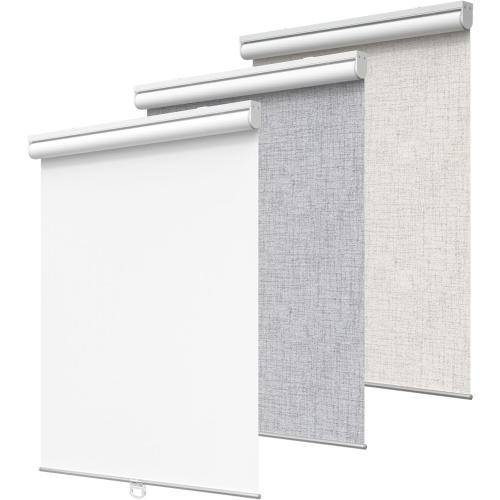 GENIMO 100% Blackout Roller Window Shades, Window Blinds Cordless with Thermal Insulated, UV Protection Fabric, Mini French Door Blinds for Home, Office, Bedroom, Easy to Install, White, 31 W X 72 H