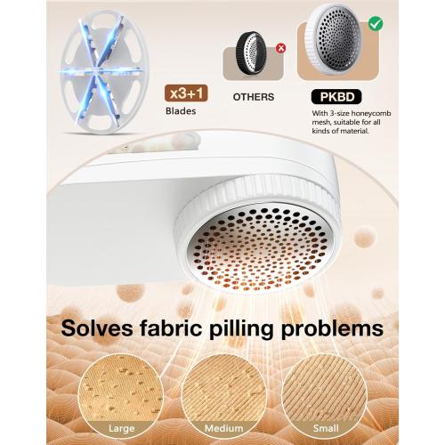 IPX6 Waterproof Washable Electric Fabric Shaver and Lint Remover, Rechargeable Sweater Defuzzer with 3 Free Extra Blades, Quickly and Effectively Remove Fluff, Fuzz, Bobbles for Clothes, White